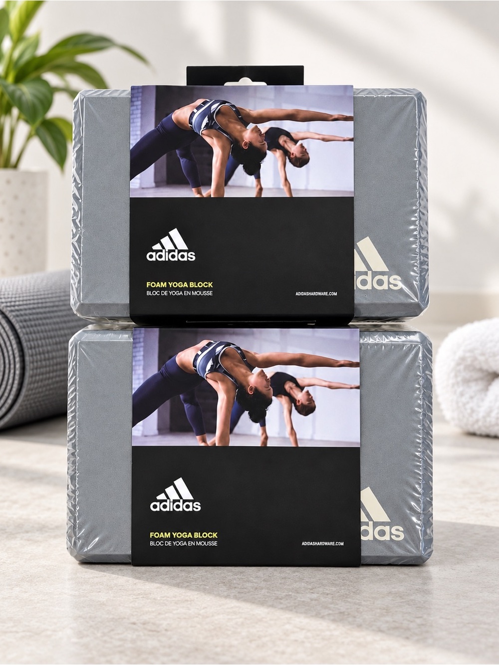 Adidas Foam Yoga Blocks Set of 2 Gray New Sealed Fitness Yoga Pilates